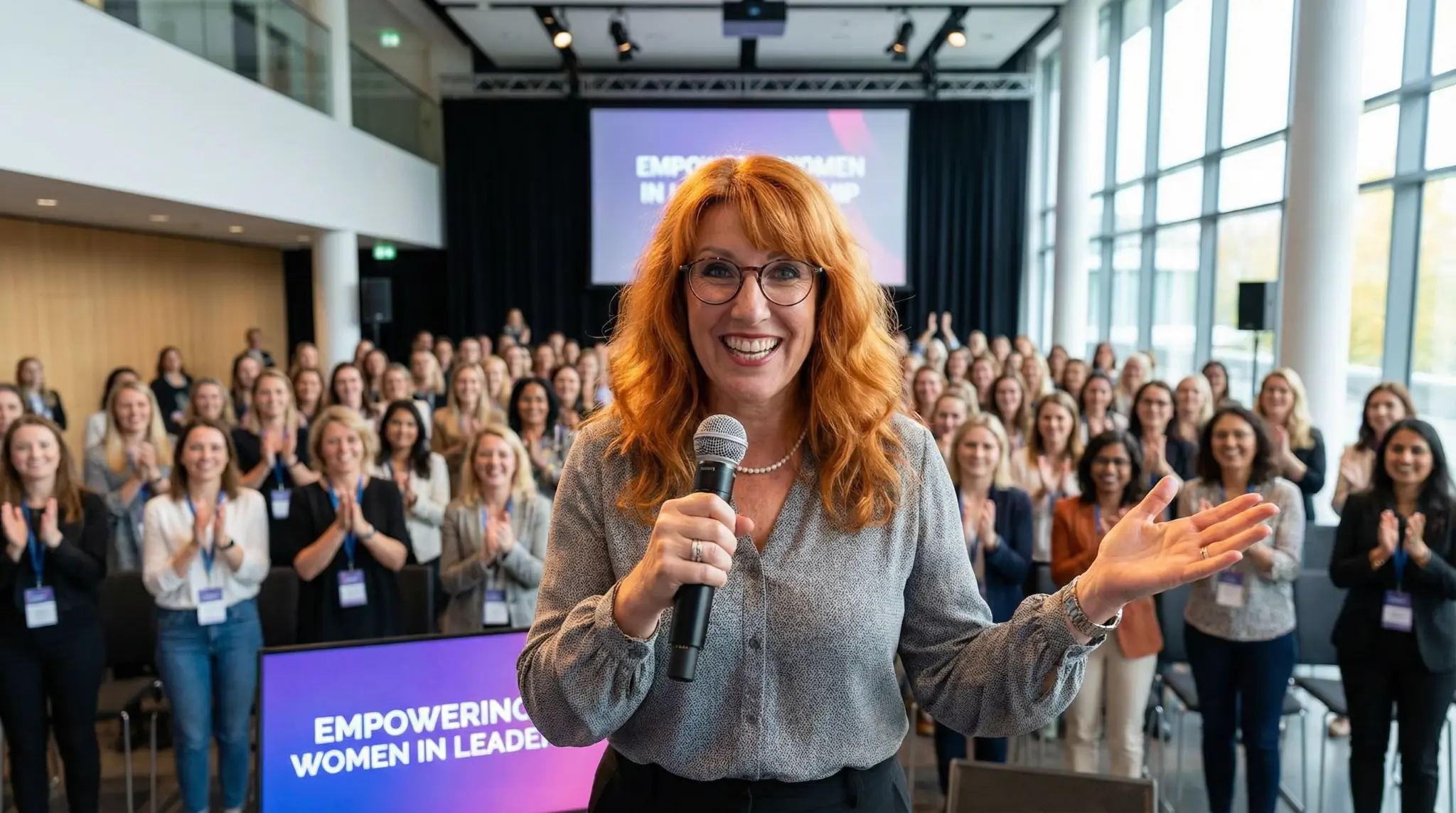 Silke Schranz als Speakerin auf der Bühne